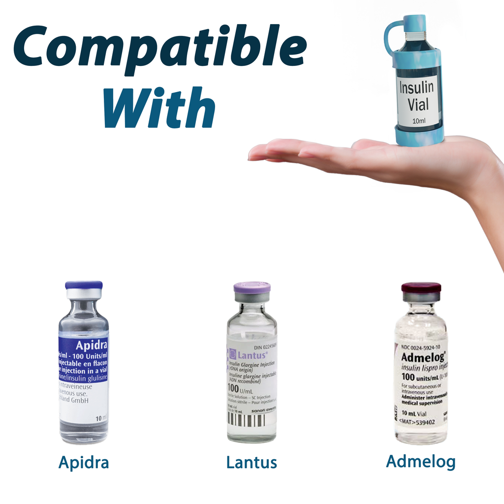 4AllFamily Italia - Vial Guard - custodia per flaconi di insulina - Blu - Formato Grande - Compatibilità con diversi formati di flaconi di insulina