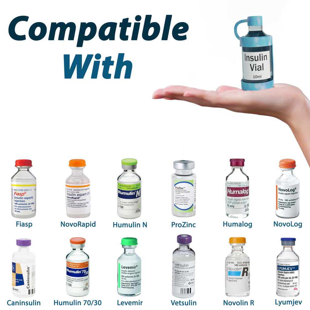4AllFamily Italia - Vial Guard - custodia per flaconi di insulina - Blu - Compatibilità con diversi formati di flaconi di insulina
